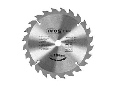 Диск пильный по дереву 205 мм 24 зуба YATO, 18х3.2x2 мм, 6000 об/мин фото